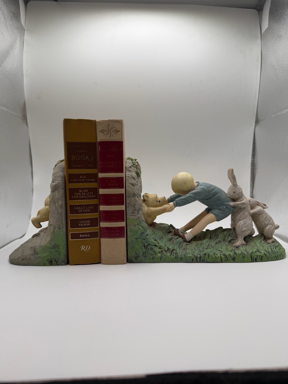 Winnie the Pooh Ceramic Bookends in Green and Beige by